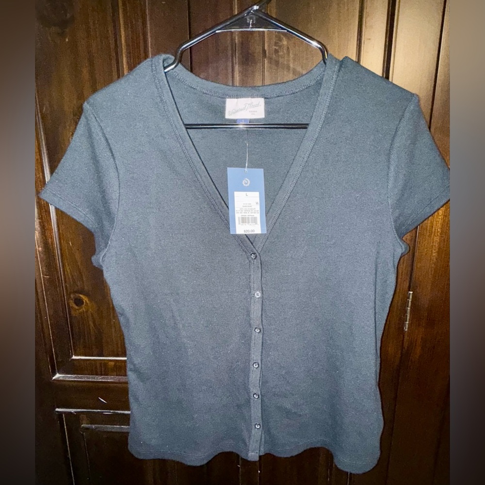 Black V-Neck Button-Up Women's Top